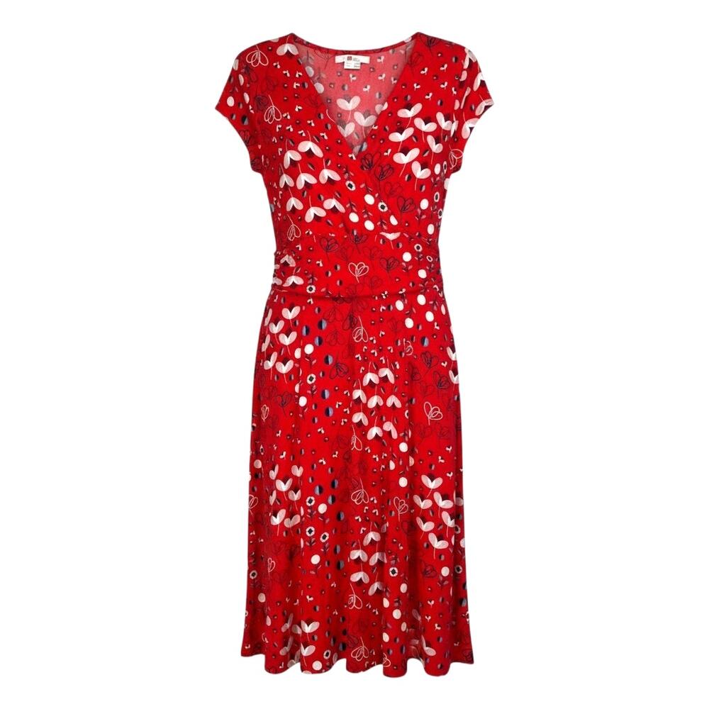 Boden Women's Size 8P Red Floral Fit & Flare Faux Wrap Jersey Knit Maxi Dress